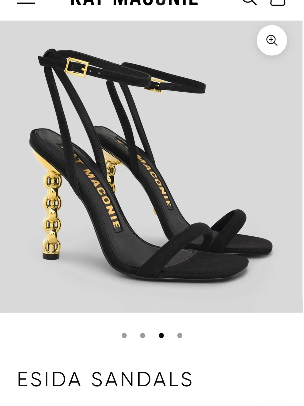 Kat Maconie Black Suede Sandals with Gold Sculpted Heel